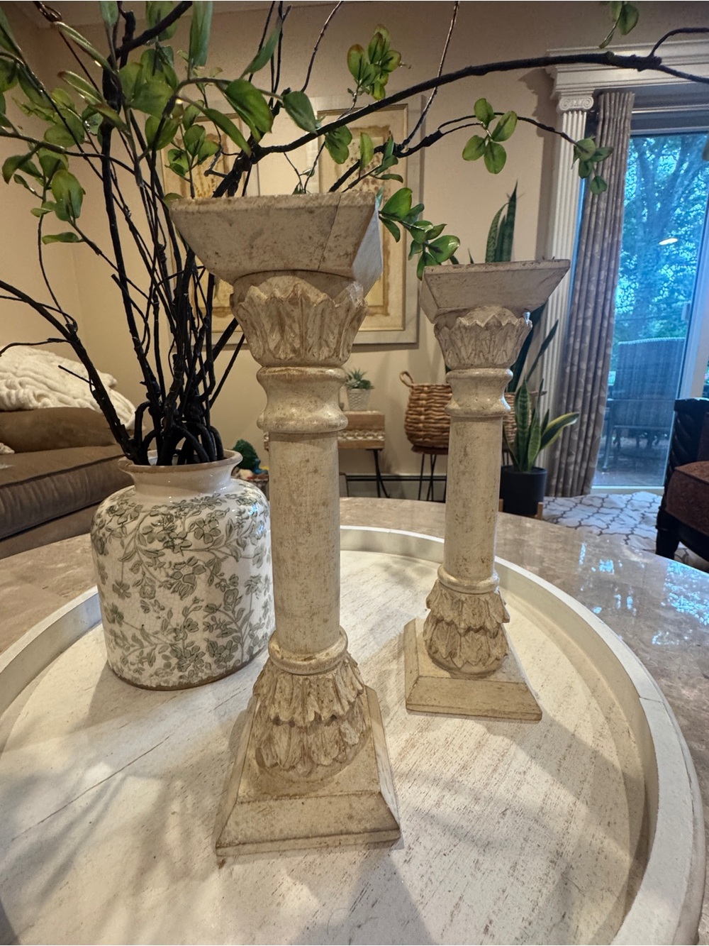 Distressed Pillar & Taper Candleholders